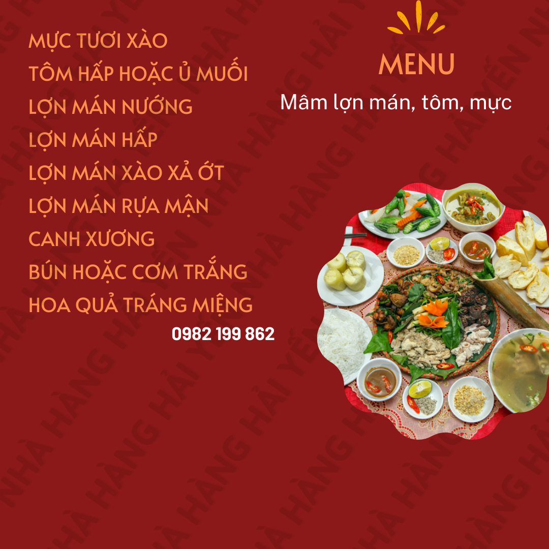 Mâm lợn, gà, tôm, mực ( 11 món) 1100k